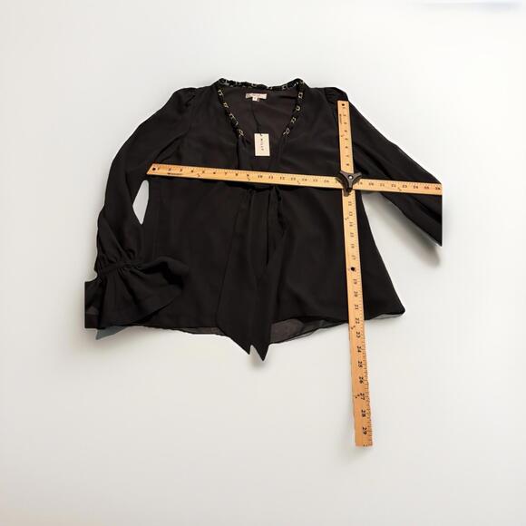 Milly Women’s Kiara Black Blouse Flowy Sleeves Long Sleeve Sz M MSRP$325 (A35) - Picture 2 of 4